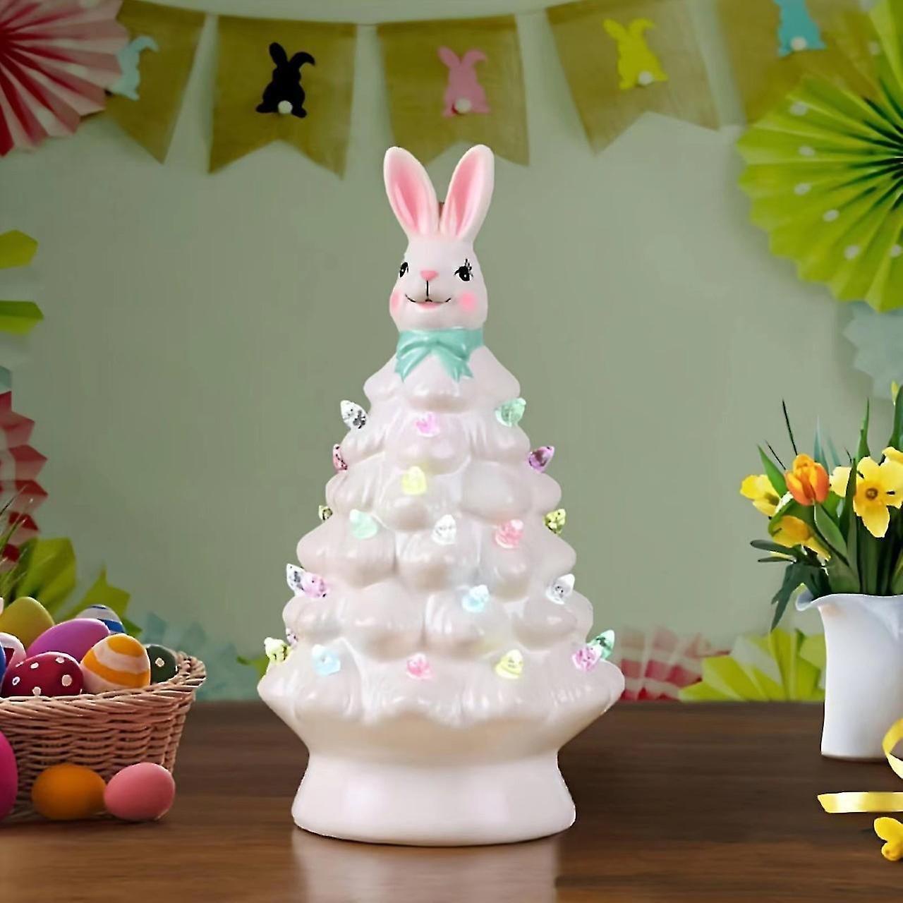 Tianzun Pink Bunny Tree Easter Decorations For Indoor Spring Home Bedroom Office Decor, Tabletop Bunny Rabbit Tree Home Dcor White - Boxed