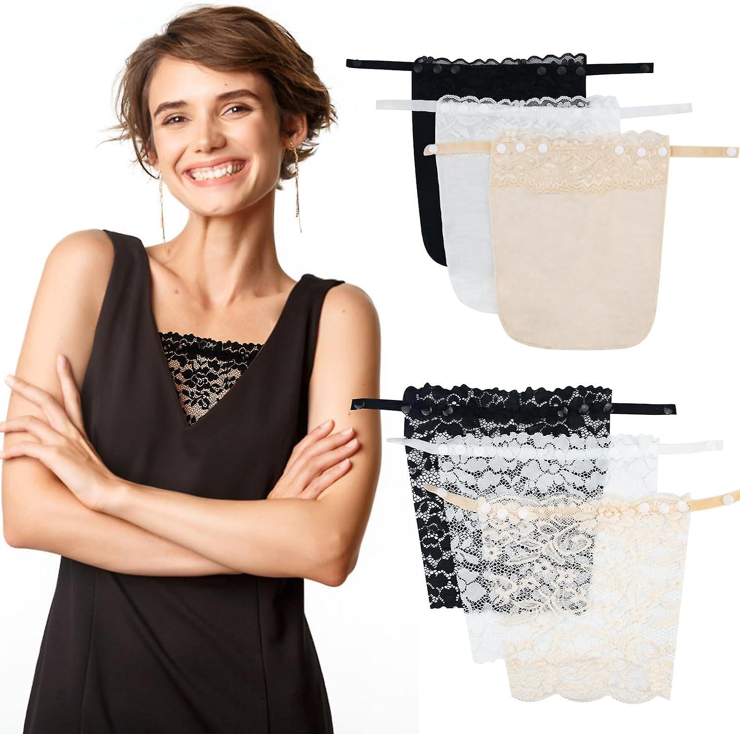 Veny 6 Pieces Lady Lace Clip-on Mock Camisole Bra Insert - Lace Privacy Panels white/black