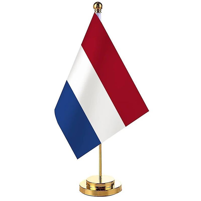 Scitoo 14x21cm Mini Flag Of Netherlands Banner Meeting Boardroom Table Desk Stand Stainless Steel Pole The Dutch Flag National Design Dutch Gold Color