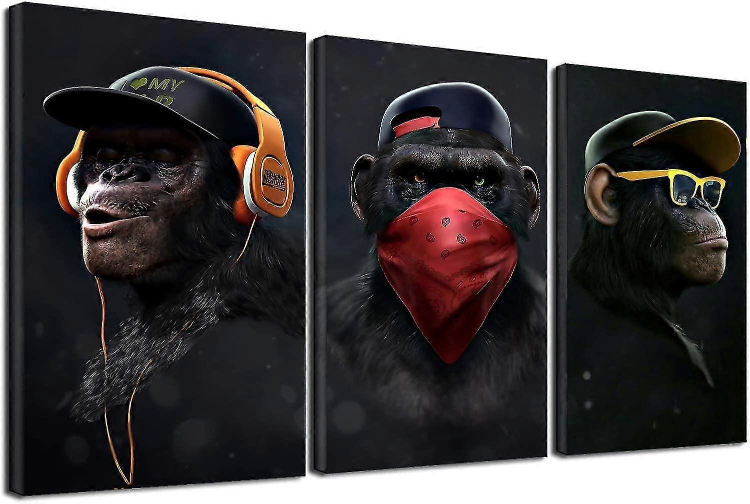 Kensty Wise Monkeys Canvas Wall Art Print Canvas Prints For Living Room Modern Home Decor 30x50cm 3 Pieces