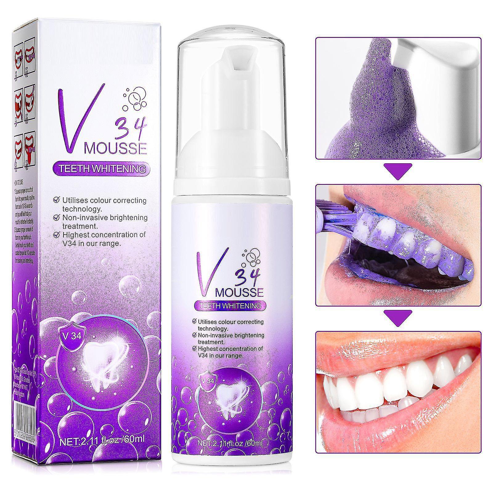 Fongwan V34 Mousse Toothpaste, 60ml Teeth Whitening Toothpaste Removes Stains,teeth Whitening, Reduces Yellowing 4pcs-240ml