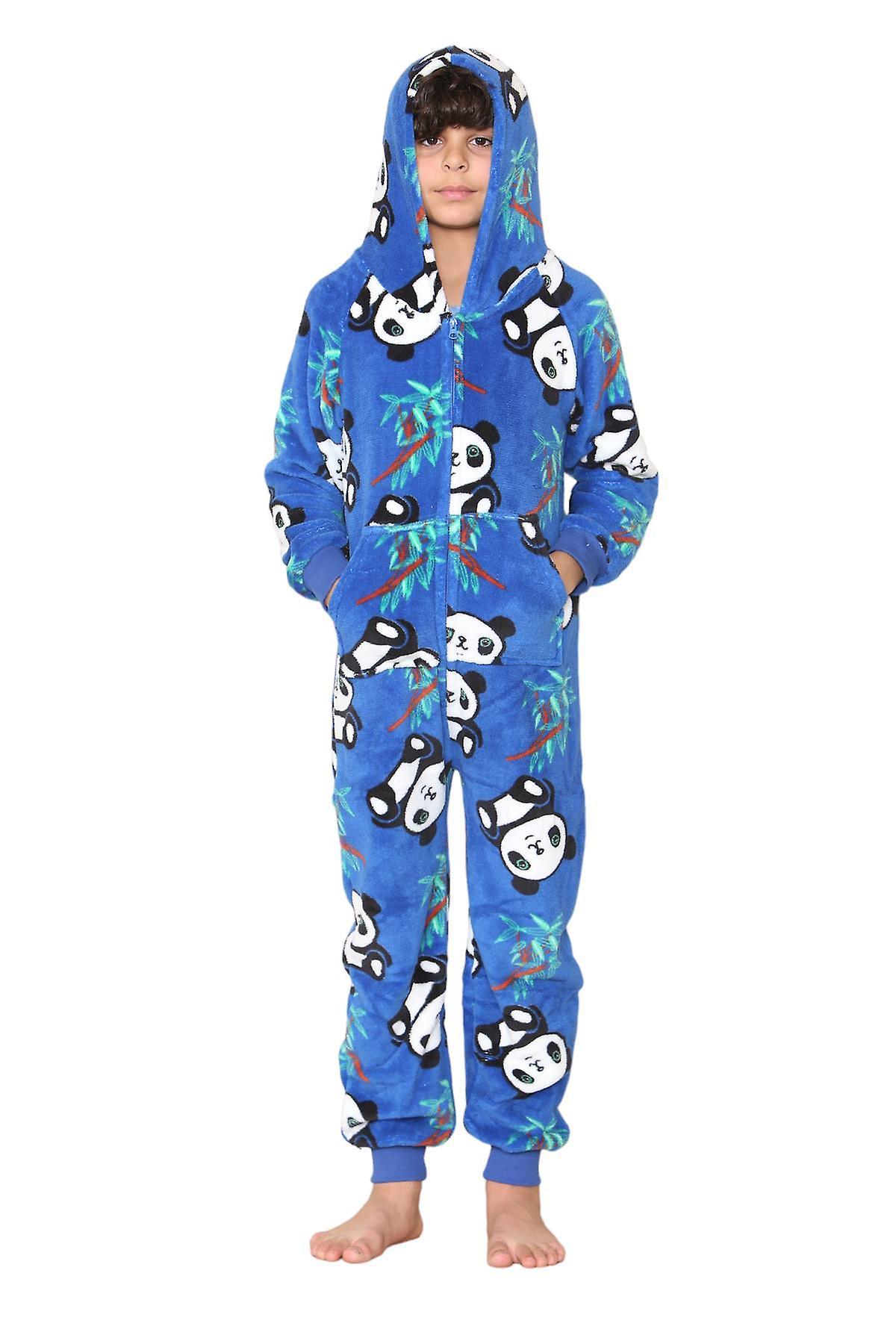 A2Z 4 Kids Kids Fleece A2Z Onesie One Piece Pyjamas Panda Print Sleepsuit For Boys Girls Electric Blue 13 Years