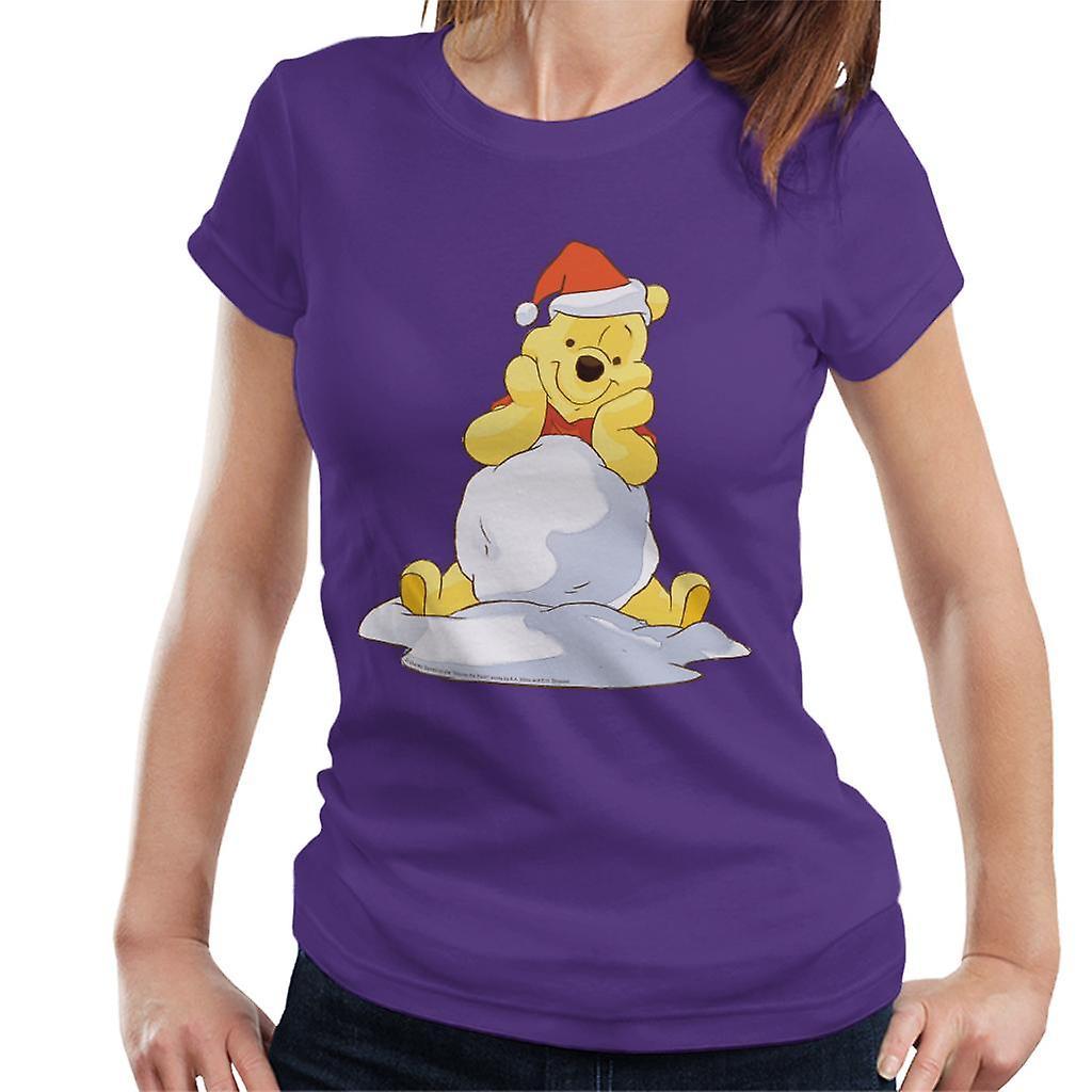 Disney Christmas Winnie The Pooh In The Snow Women's T-Shirt Purple Large