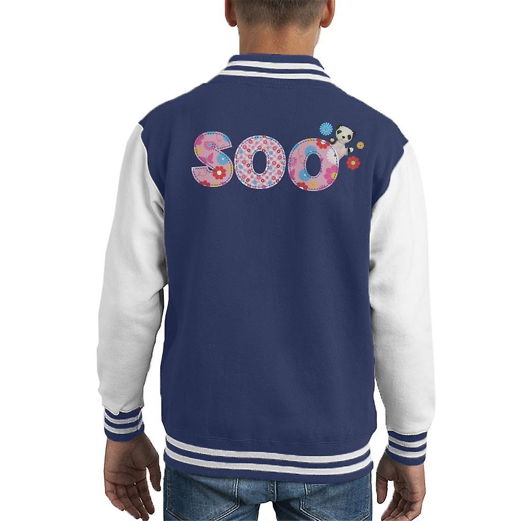 Sooty Soo Floral Pattern Text Kid's Varsity Jacket Navy/White Medium (7-8 yrs)