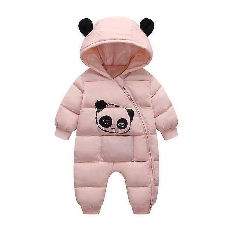 Slowmoose Cartoon Panda Thick Warm Newborn Baby Jumpsuit / Snowsuit Rompers Overalls Pink 18M