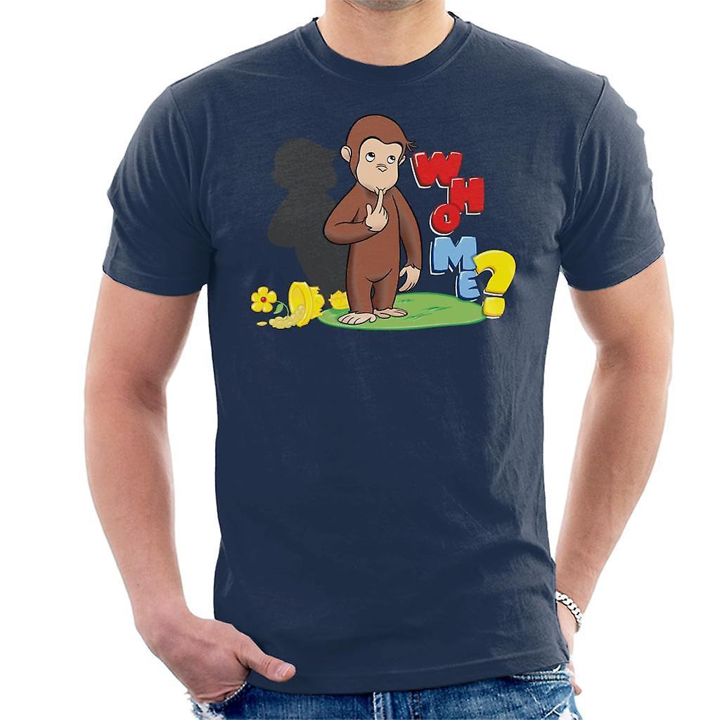 Curious George Broken Flower Pot Who Me Men's T-Shirt Navy Blue Small