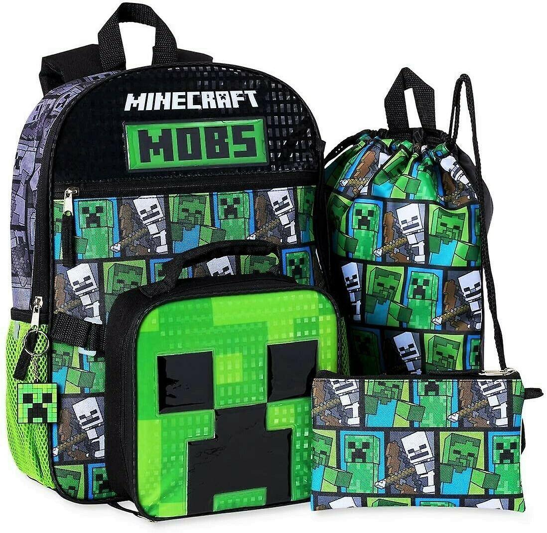 5-Pack Minecraft Backpack School Bag With Gym Bag Lunch Bag Keychain