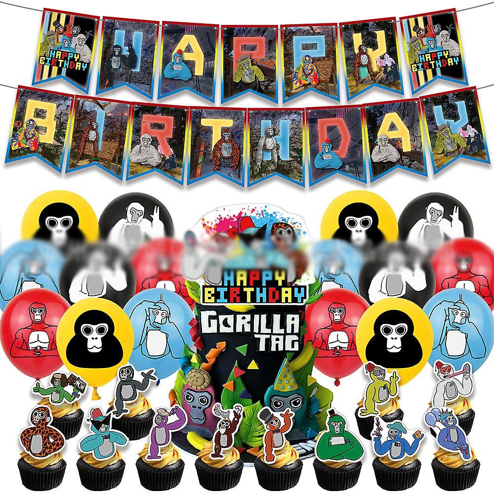 Mylight Gorilla Tag Birthday Party Decor And Supplies Set Include Happy Birthday Banner, Cake/cupcake Toppers, Balloons, Gorilla Tag Theme Party Favor