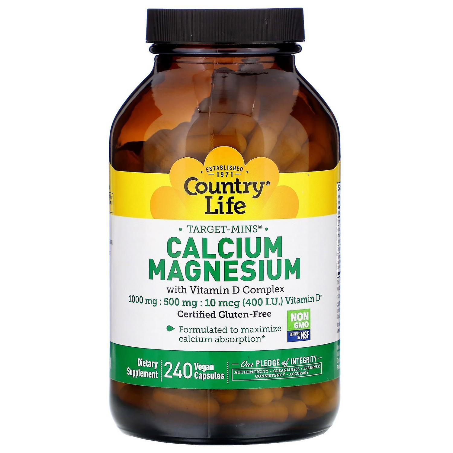 Country Life, Target-Mins Calcium Magnesium with Vitamin D Complex, 240 Vegan Ca