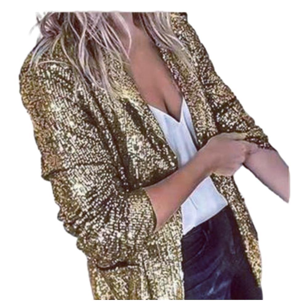 Jielin Sequin Glitter Jacket Women's Sequin Blazer With Glitter Long Sleeve Bomber Jacket GOLD 3XL