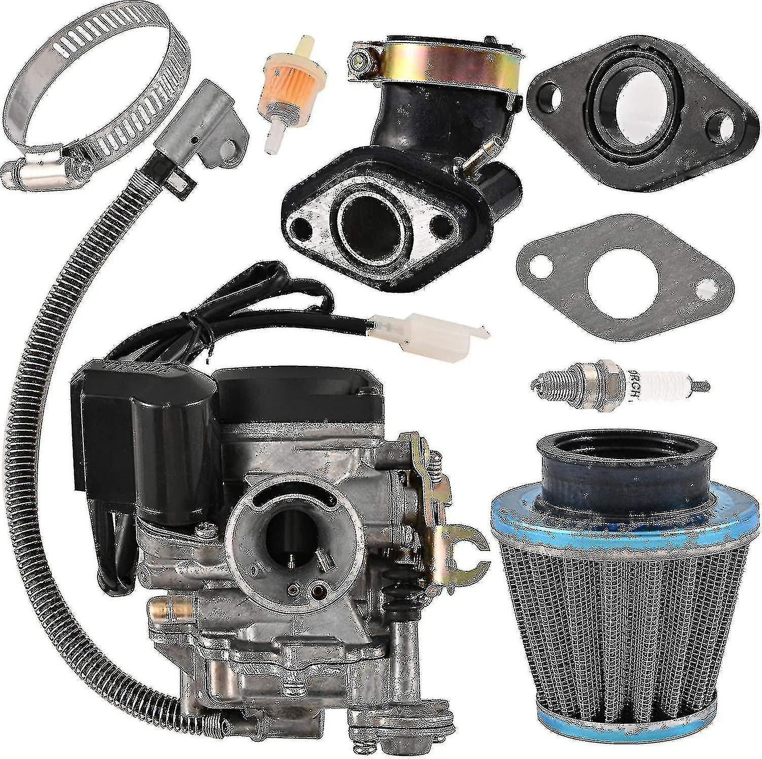 Bxs Gy6 50cc 49cc Carburetor For 139qmb 4 Stroke Scooter Atv Moped Go Kart Taotao Engine 18mm Carb+1 Intake Manifold, 1 Air Filter, 1 Fuel Filter, ...