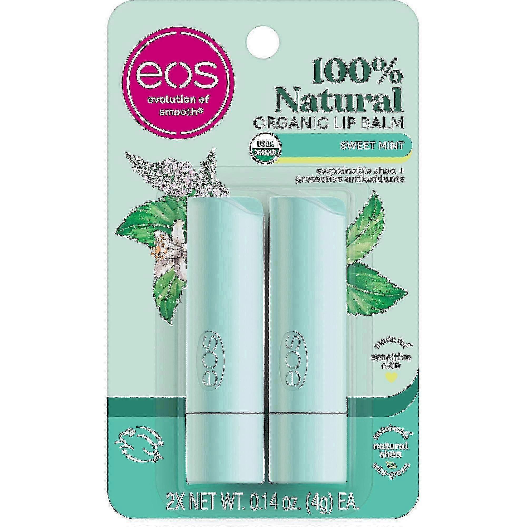 Eos Lip Balm Sticks, Mint, 0.14 Oz X 2 Ea