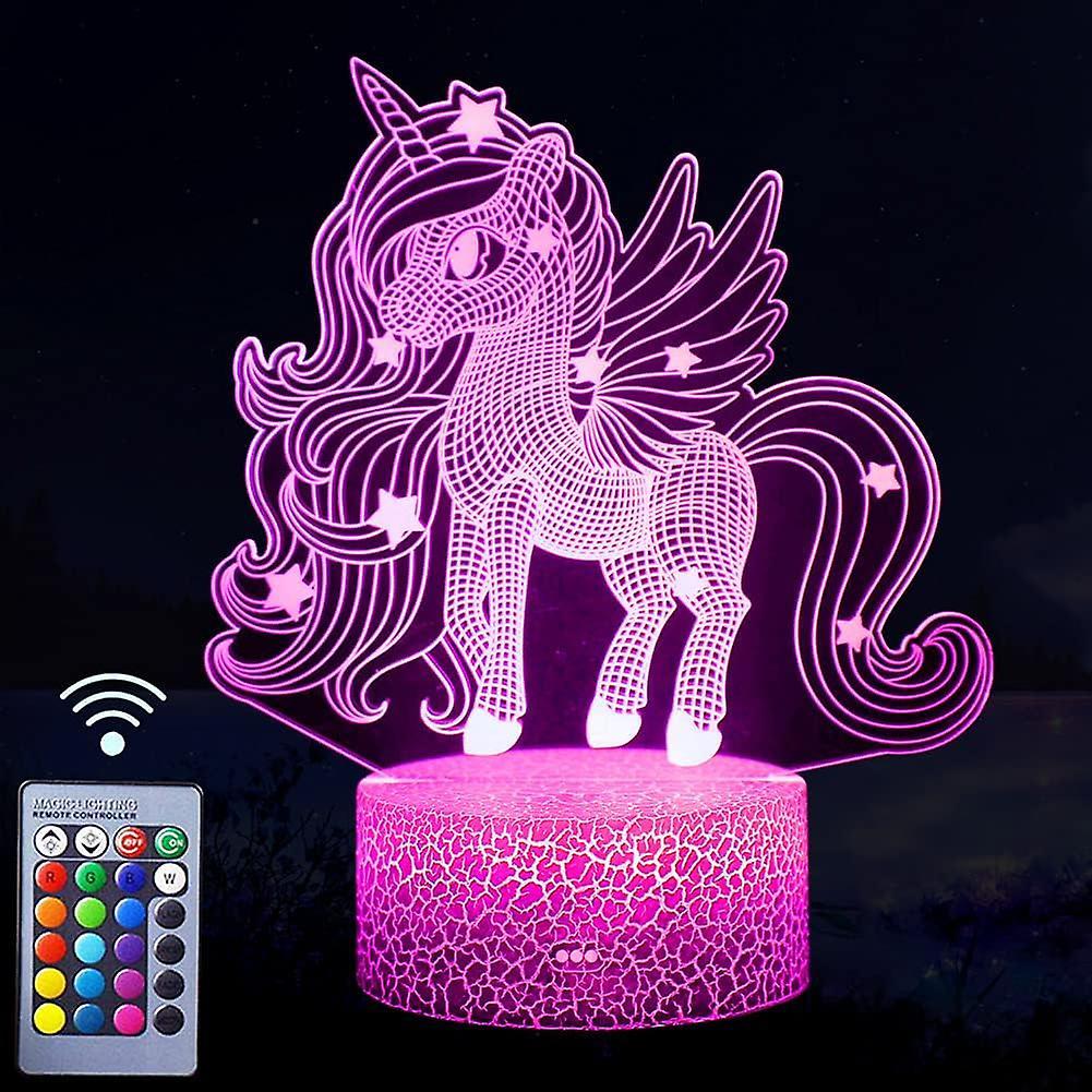 Heyone Unicorn Night Light, 3d Illusion Lamp Unicorn Lights For Kids Room, 16 Colors & Flashing Modes With Remote Control