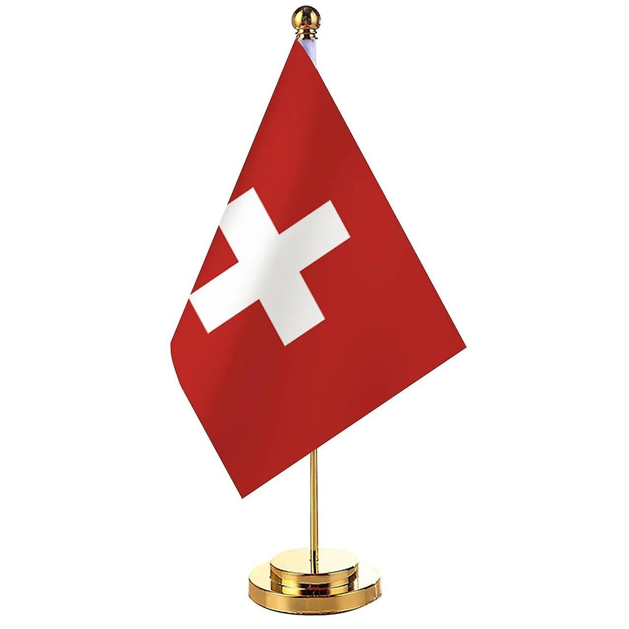 Scitoo 14x21cm Office Desk Flag Of Switzerland Banner Boardroom Table Stand Pole Stick The Swiss Cabinet Flag Set Meeting Room Decor Swiss Gold Color