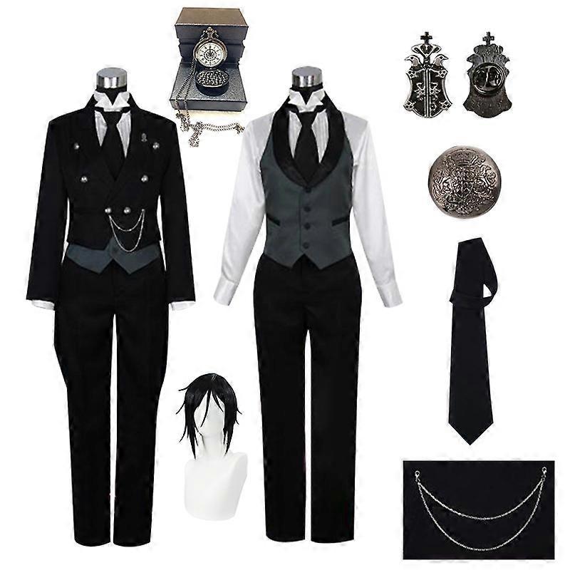 Carrep Anime Kuroshitsuji Sebastian Michaelis Cosplay Black Butler Cosplay Costume Unisex Uniforms 8 Piece With Tattoo Sticker Full Set 2 L