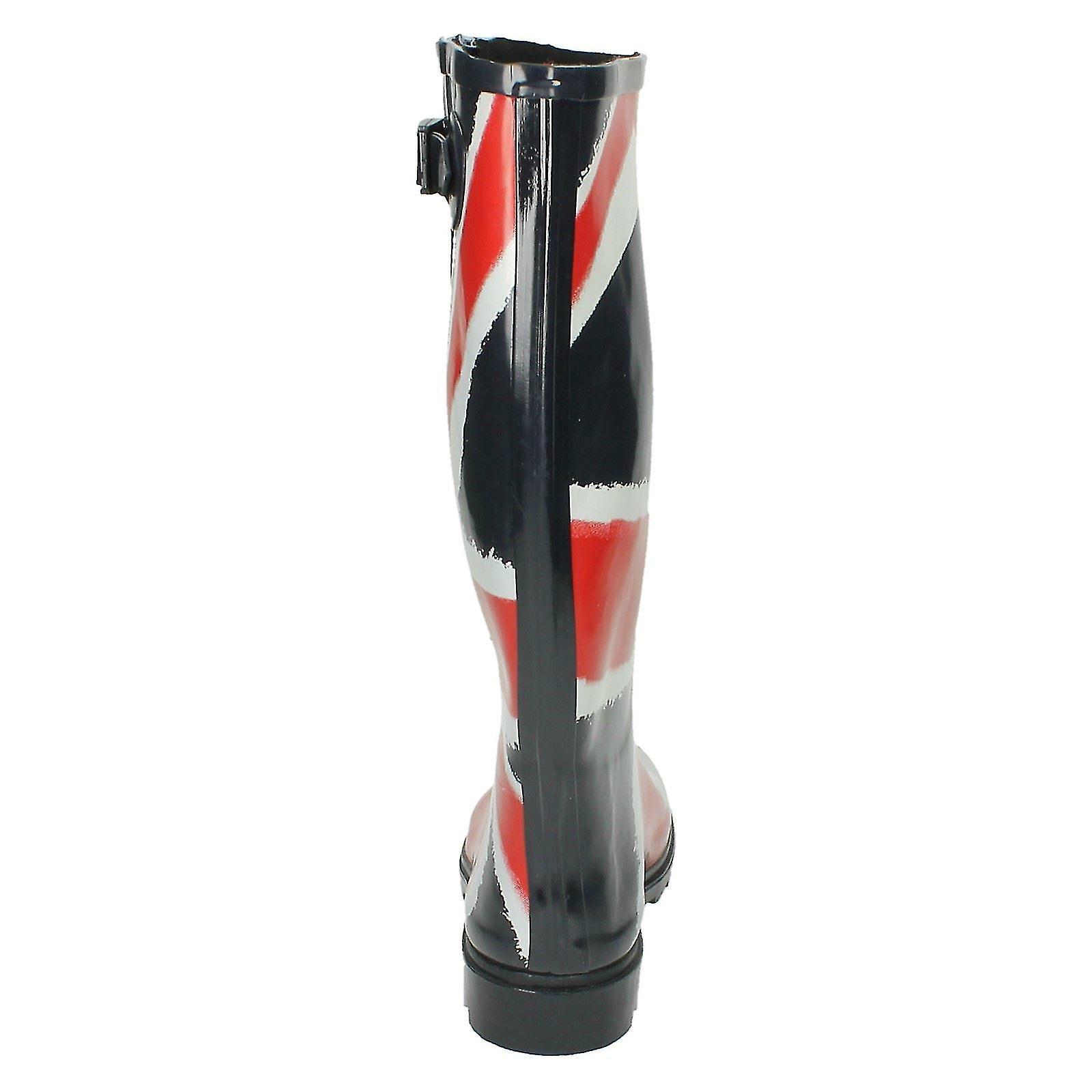 Womens Spot On Union Flag Print Wellington Boots Navy/Red (Blue) UK 5