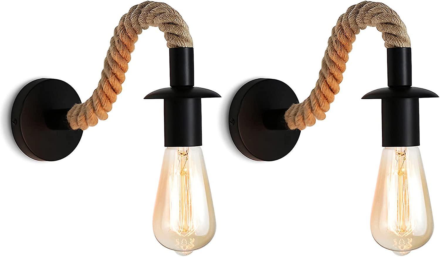 Ln-2pcs Vintage Hemp Rope Wall Lamp - Industrial Wall Light, Ideal For Loft, Hallway, Or Bedroom (without Light Source)