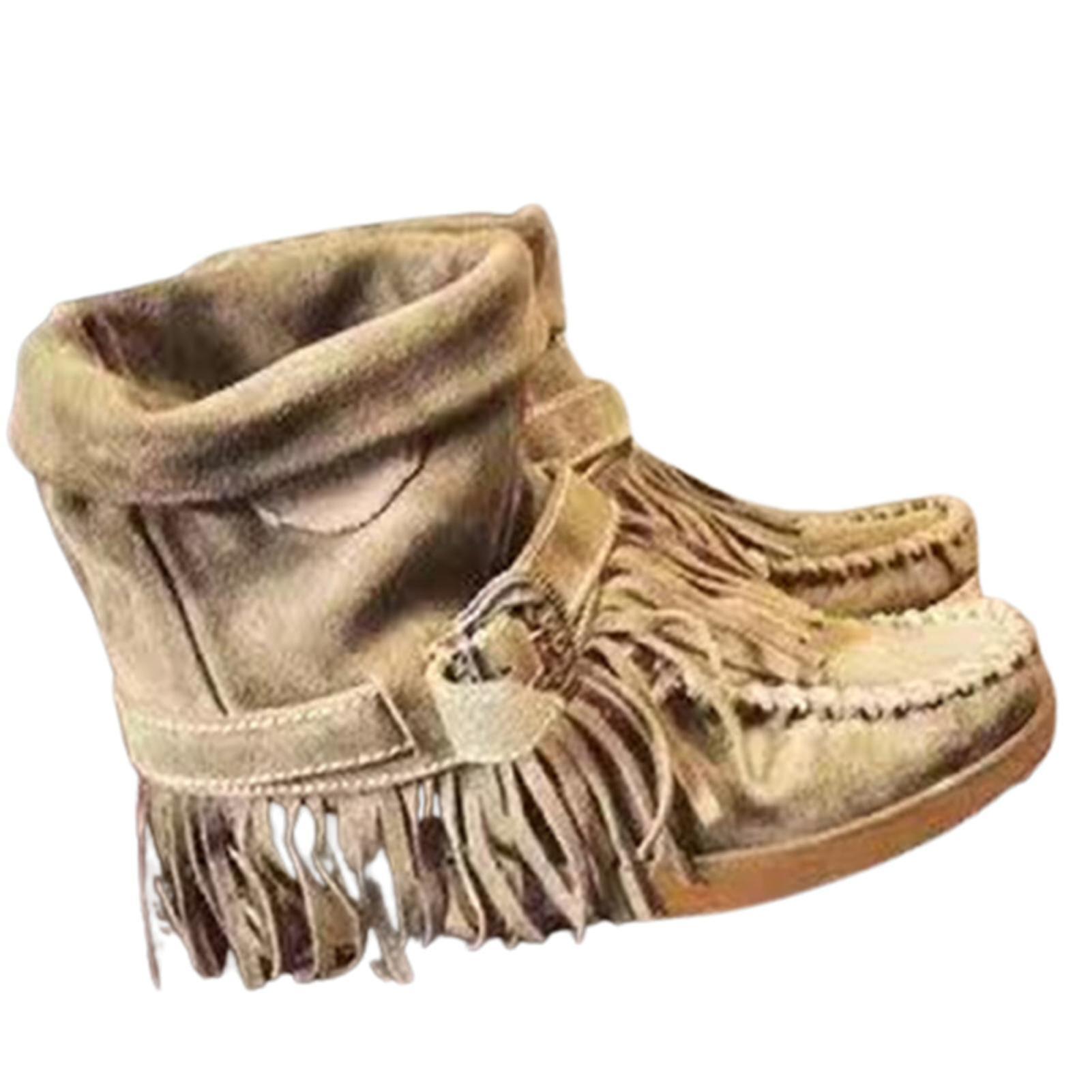 Sunset Women Suede Boots With Tassel Luxury Vintage Matte Shoes Non Slip Shoes Fashionable Khaki 38