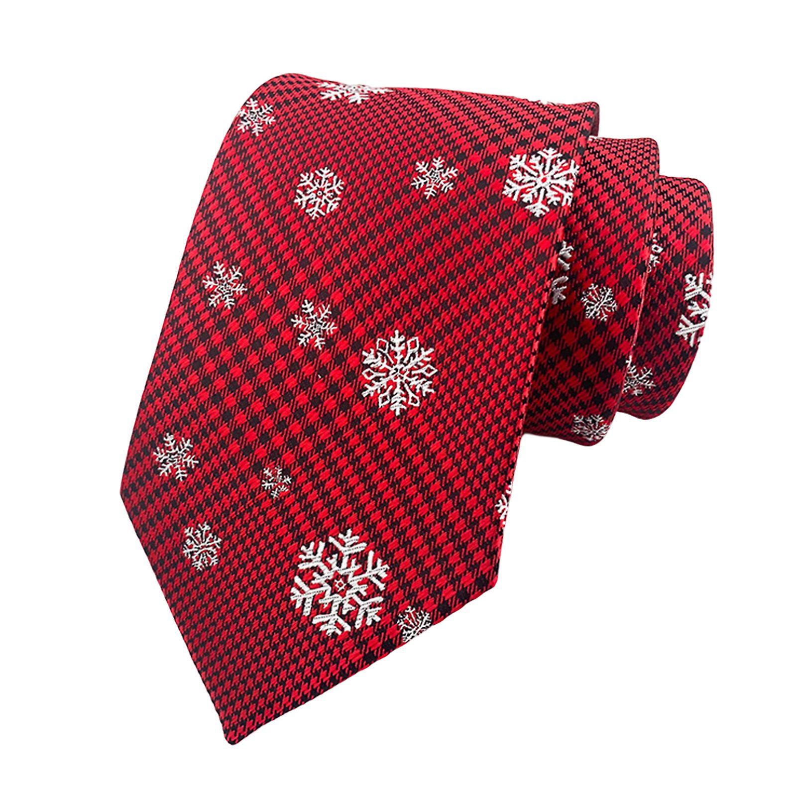 Auleset Christmas Tie Anti-wrinkle Wide Exquisite Adjustable Festive Gift Smooth Surface Snowflake Gift Box Xmas Tie for Dating Red