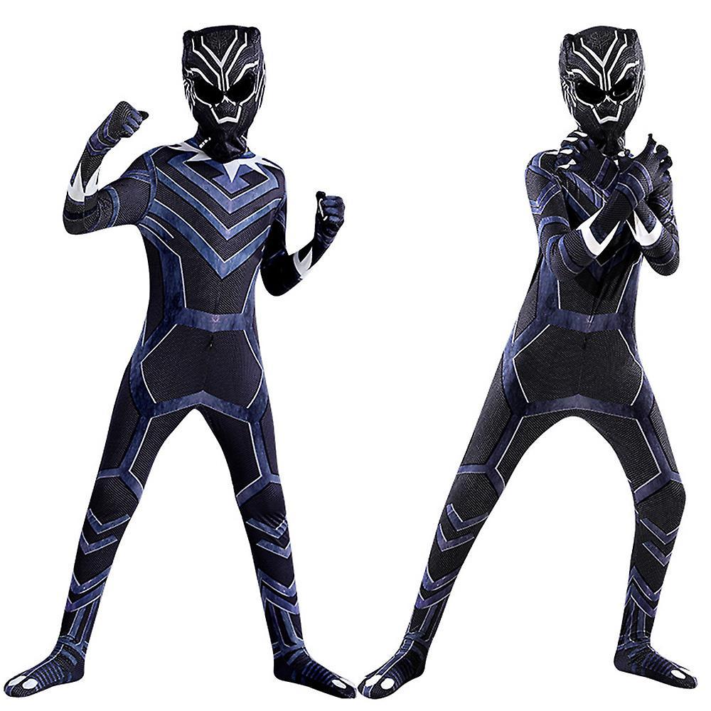 Ochime Black Panther Kids Cosplay Costume Halloween Boys Superhero Fancy Dress Jumpsuit Party Carnival Performance Bodysuit Birthday Gift 8-9 Years