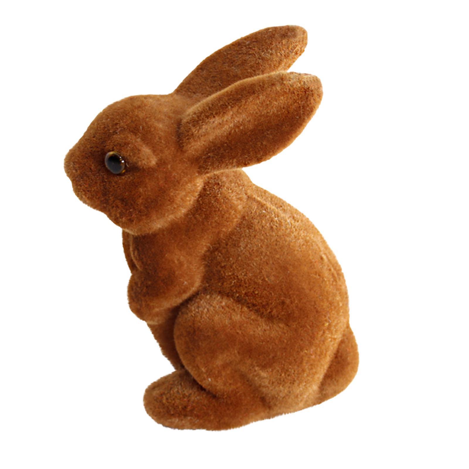 unbrand Grass Rabbit Easter Furry Flocked Bunny Rabbit Miniatures Standing Moss Garden FAN0289 Brown