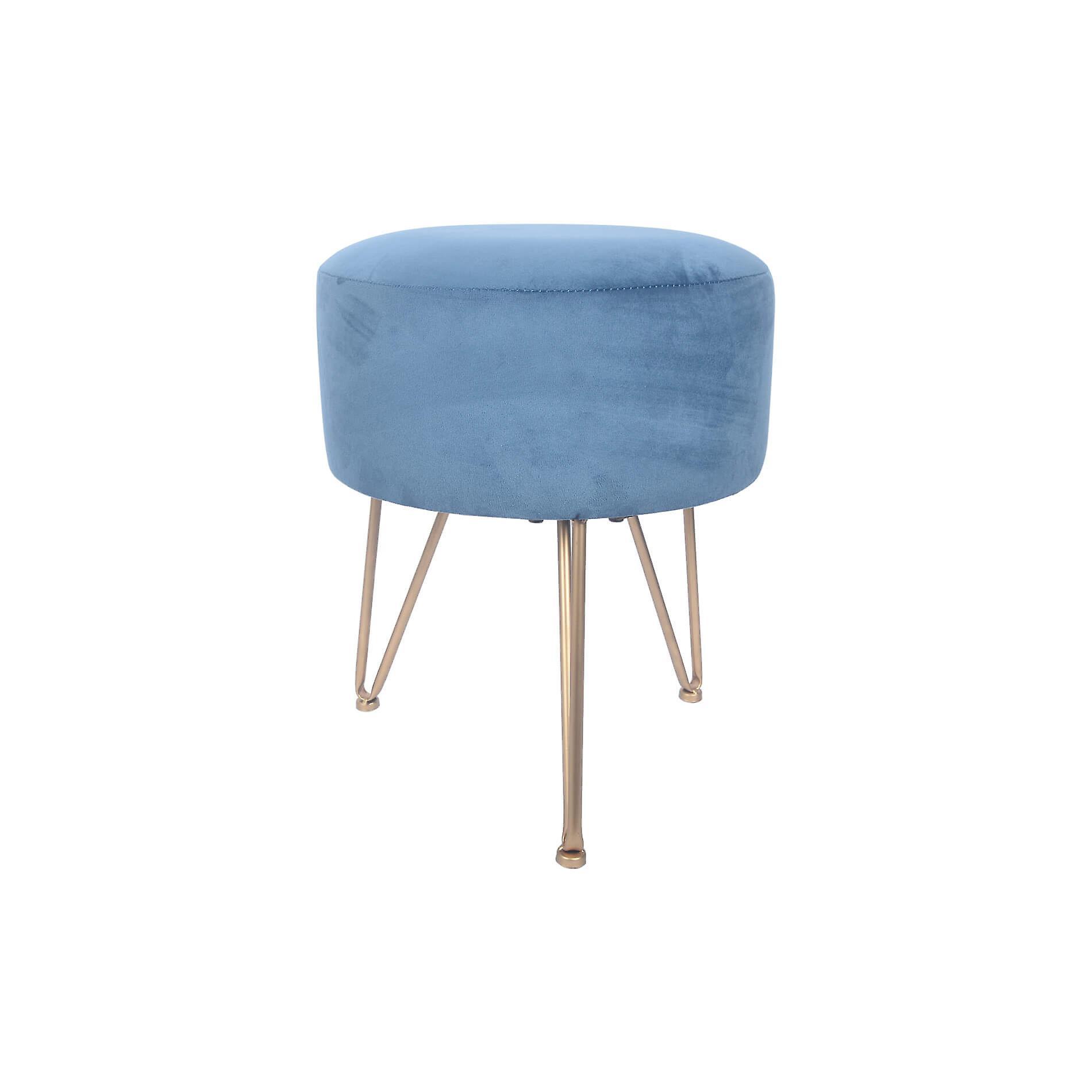 Mobili Rebecca Rebecca Mobili Upholstered Stool Pouf Blue Velvet for Living Room Bedroom