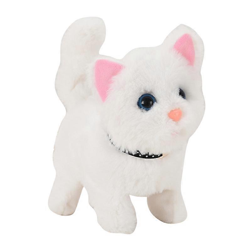 Unbrand Plush Electronic Cats Move Meow Walking Lifelike Interactive Pet Stuffed Kitten White