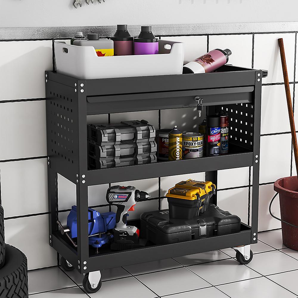 Living And Home 3-Tier Heavy-duty Steel Mobile Storage Trolley for Garage Warehouse Office