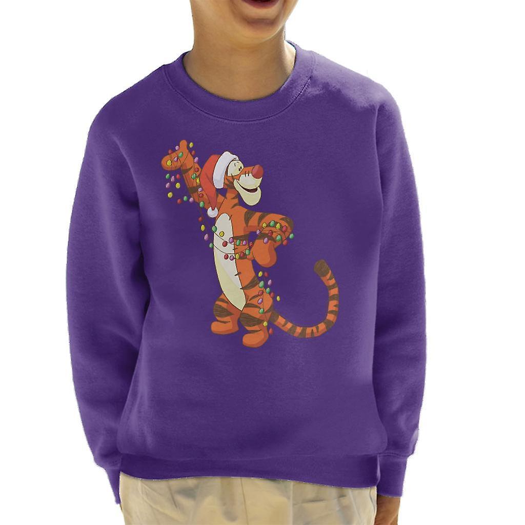 Disney Christmas Tigger Holding Festive Lights Kid's Sweatshirt Purple Large (9-11 yrs)