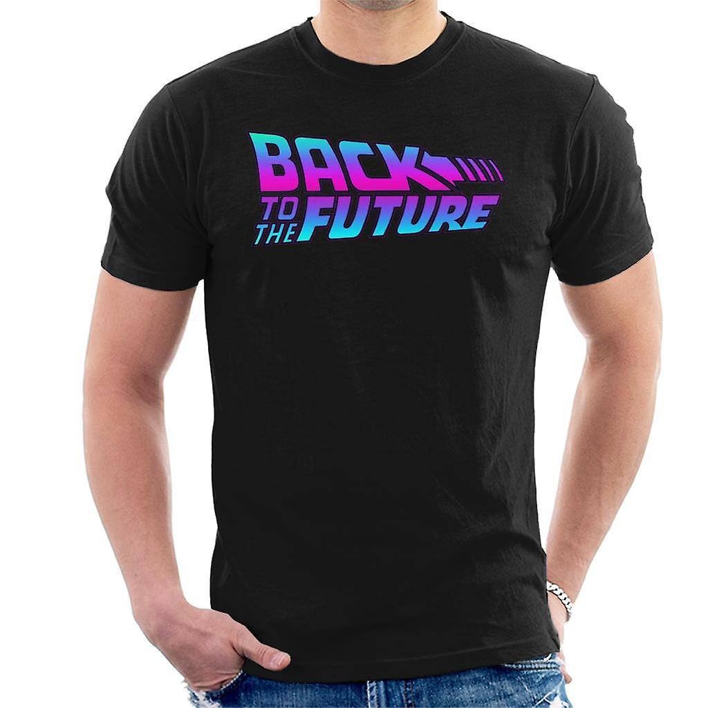 Back to the Future Pink And Blue Gradient Logo Men's T-Shirt Black X-Large