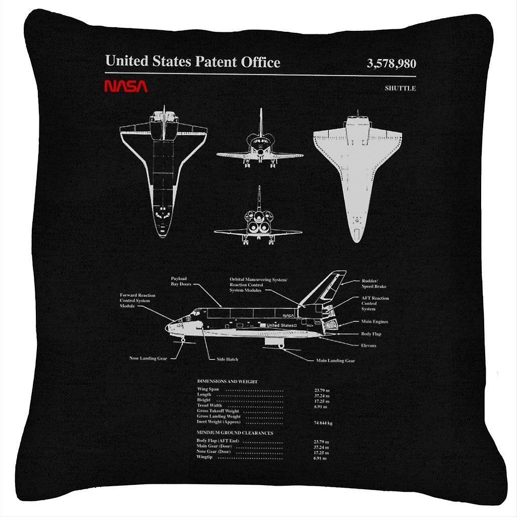 NASA Shuttle Dimensions And Weight Blueprint Cushion Black 40 x 40cm