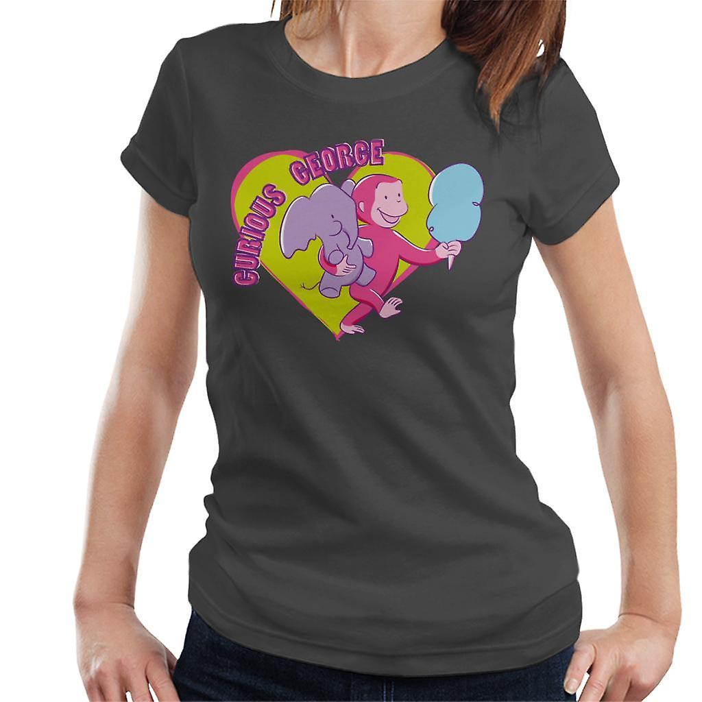 Curious George Carnival Heart Women's T-Shirt Charcoal Large