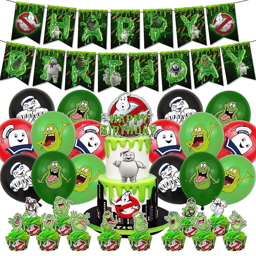 Vicbuy Gifts Decor Party Supplies Ghostbusters Theme Birthday Kits Includes Banner Cake Cupcake Topper Balloons Sets