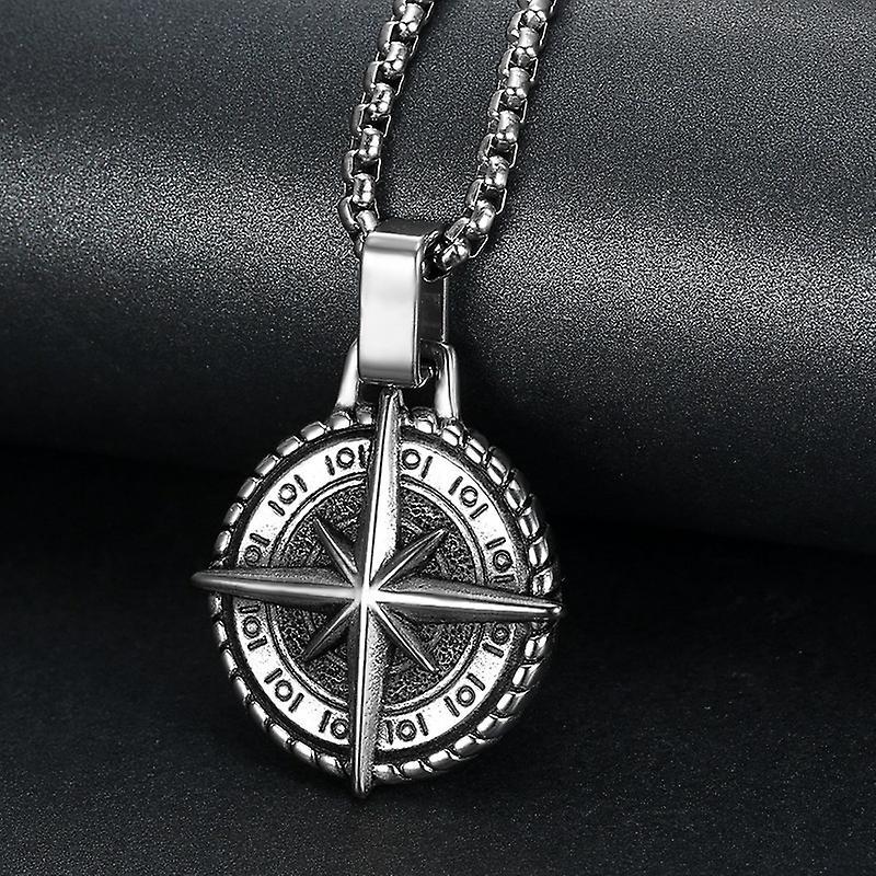 Redkid Round Pendant Cross Compass Necklace Men's Necklace Metal Sliding Round Cross Compass Pendant Necklace Accessories Party Jewelry silver