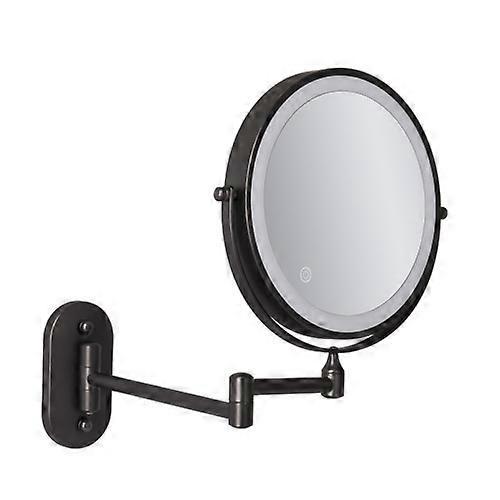 8 Inch Wall-Mounted Double-Sided Makeup Mirror LED Three-Tone Light Bathroom Mirror Battery Models Black Ten Times Magnification