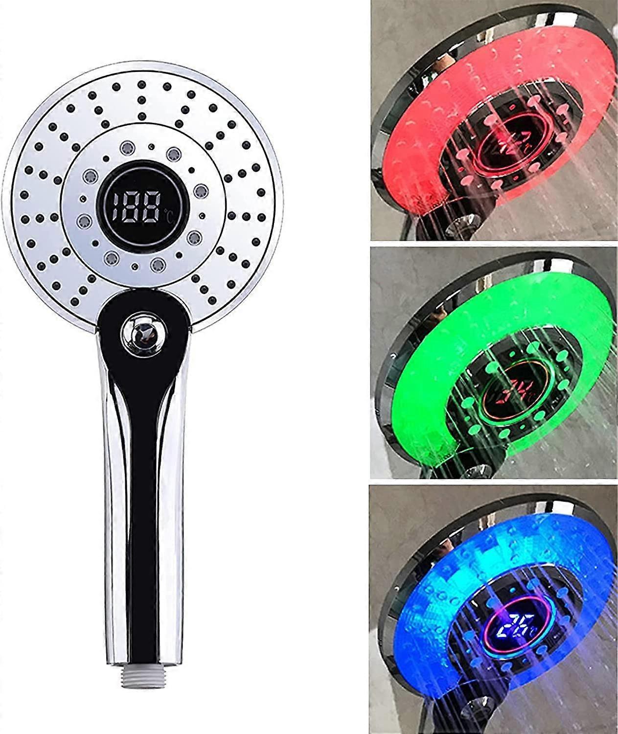 Zadian LED Shower Head, 3 Colors LED Shower Head Temperature Control Hand Shower with Digital Temperature Display Water Saving 3 Modes Shower