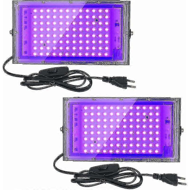 Asiv 2pcs 100w Uv Led Floodlight Blacklight Ip65 Waterproof, Ultraviolet Led Lamp, Effect Lighting For Aquarium, Party, Neon Painting, Fluorescent ...