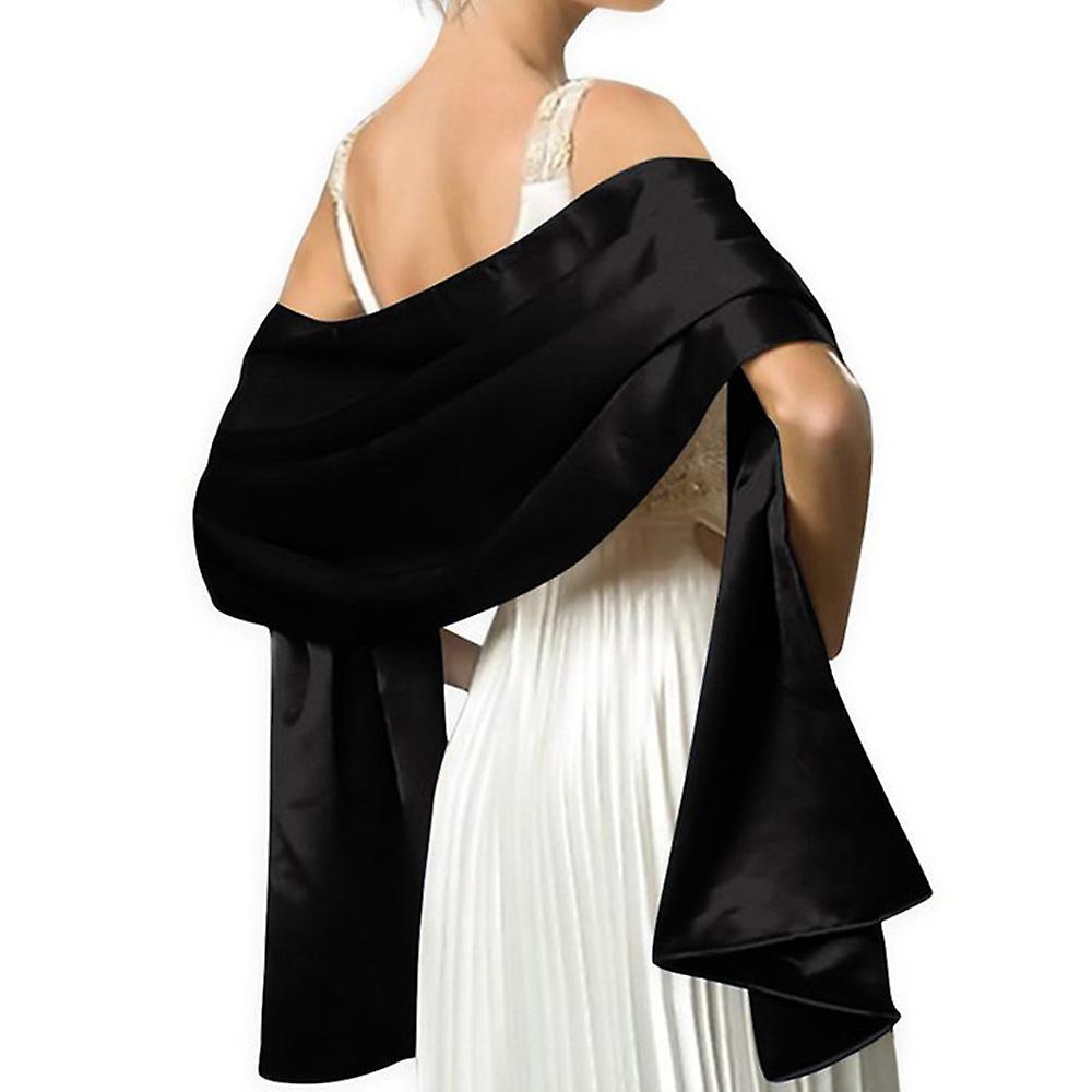 Liltop Women Silky Satin Bridal Wrap Stole Shawl Soft Scarf Wedding Bridesmaids Evening Party Black