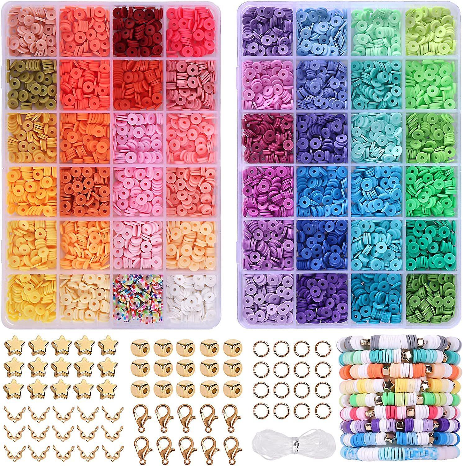 Bean 4800 Pcs Clay Beads Bracelet Making Kit, 48colors Flat Polymer Friendship Jewelry Making Elastic String Christmas Gifts For Girls