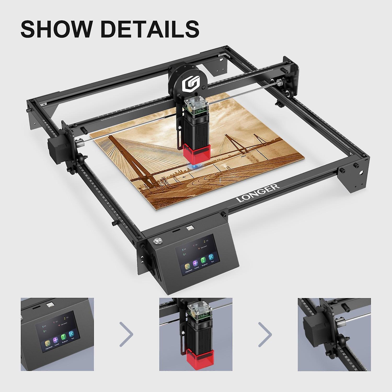 LONGER Ray5 10W Laser Engraver with Engraving Area 400x400mm 3.5'' Touchscreen 32-bit Motherboard Su US Plug