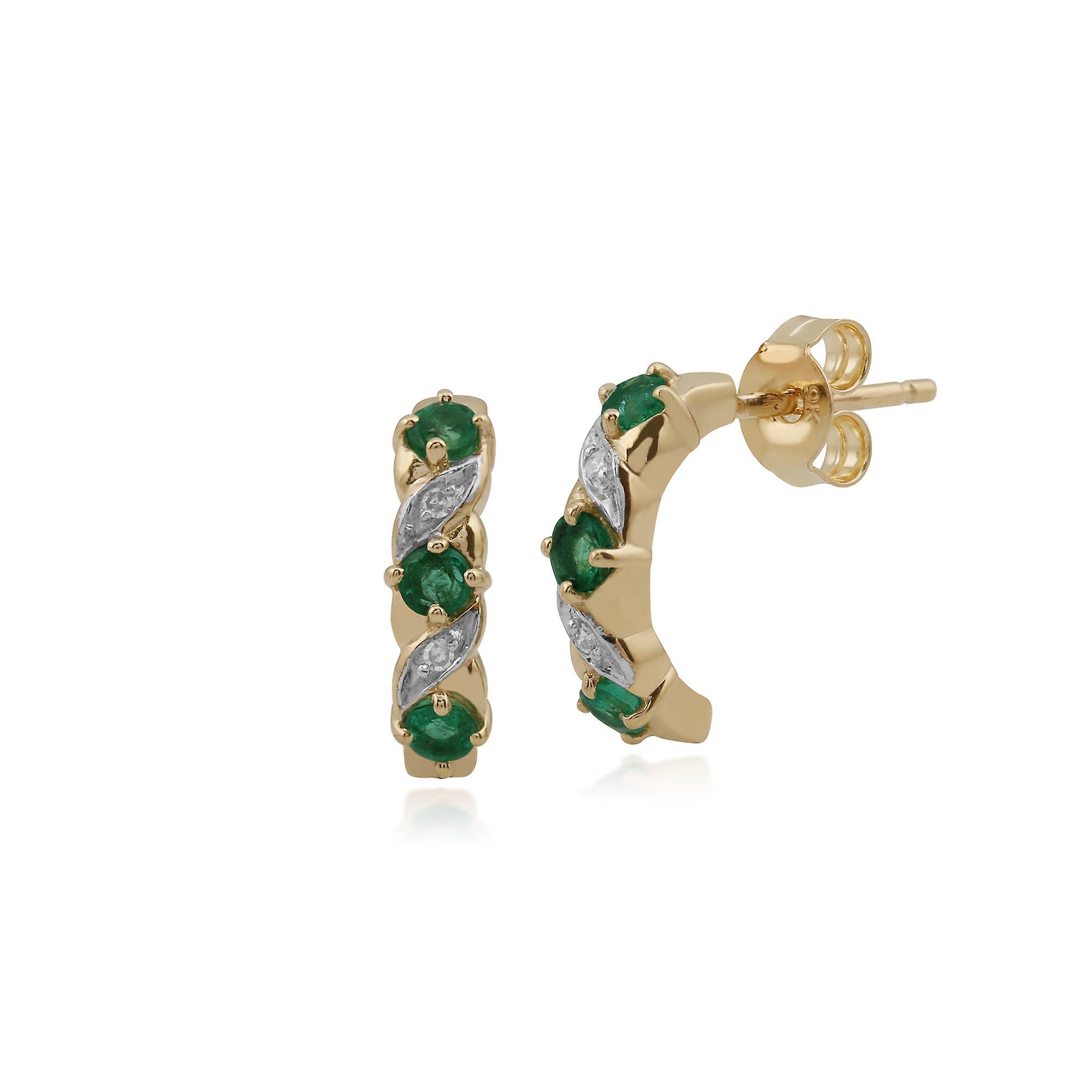 Gemondo Classic Round Emerald & Diamond Half Hoop Earrings in 9ct Yellow Gold 135E1309019 Green One Size