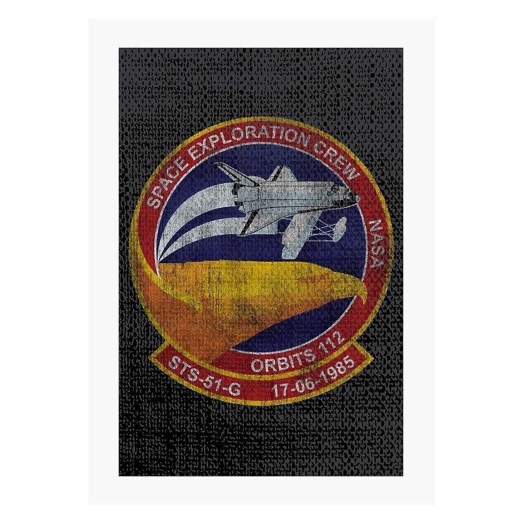 NASA STS 51 G Discovery Mission Badge Distressed A4 Print Black 21cm x 29.7cm