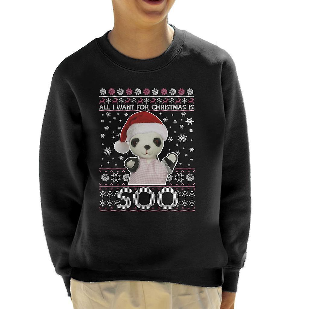 Sooty Christmas Festive Hat All I Want For Christmas Is Soo Kid's Sweatshirt Black X-Small (3-4 yrs)