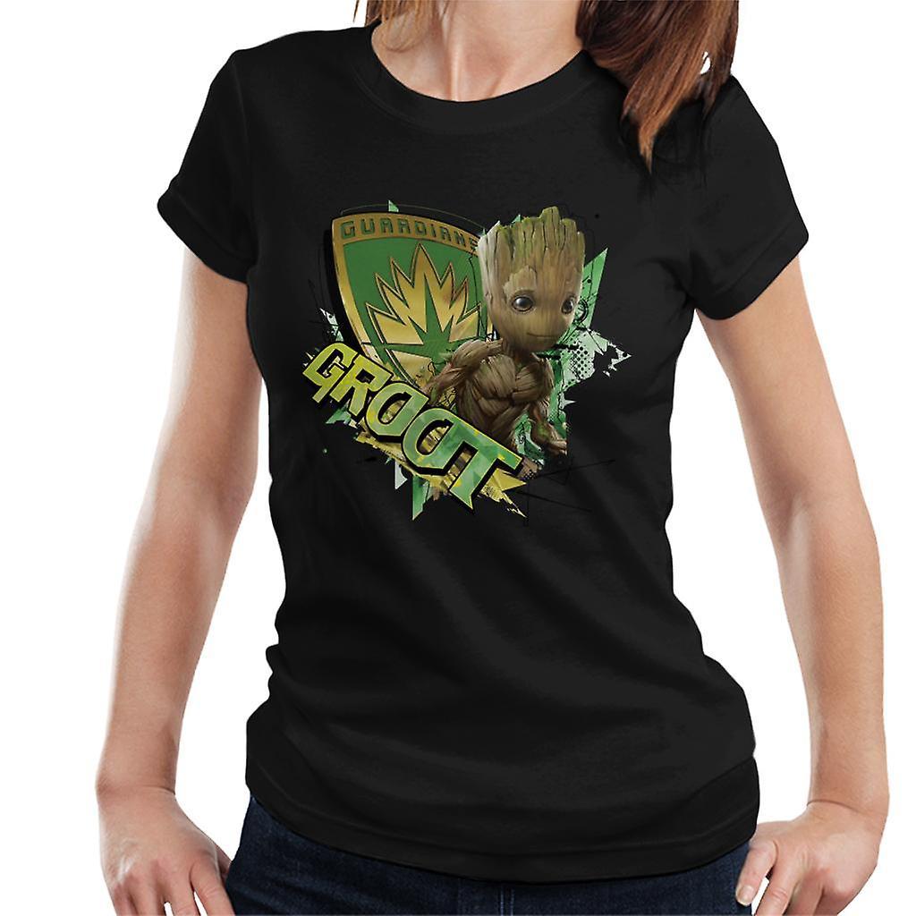 Marvel Guardians Of The Galaxy Vol 2 Shield Groot Women's T-Shirt Black Large