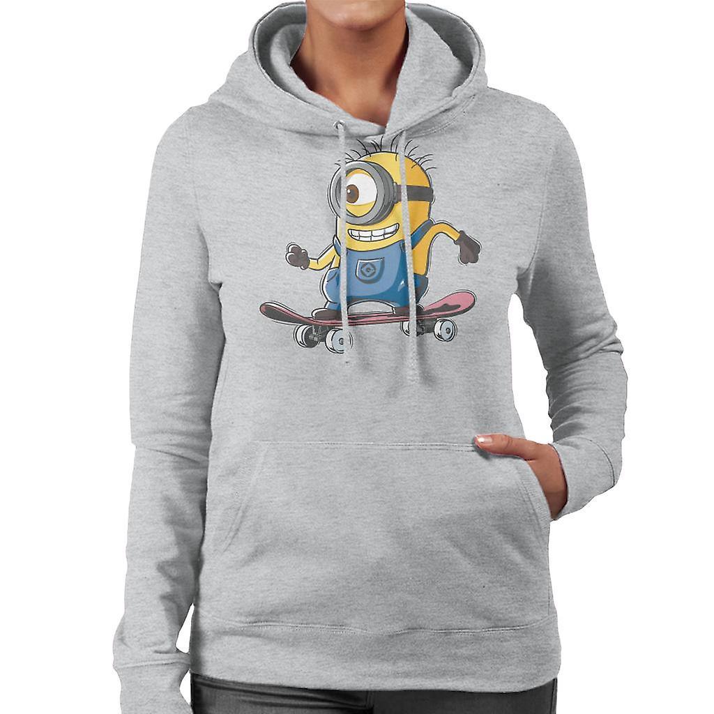 Despicable Me Carl The Minion Skateboarding Women's Hooded Sweatshirt Heather Grey Medium