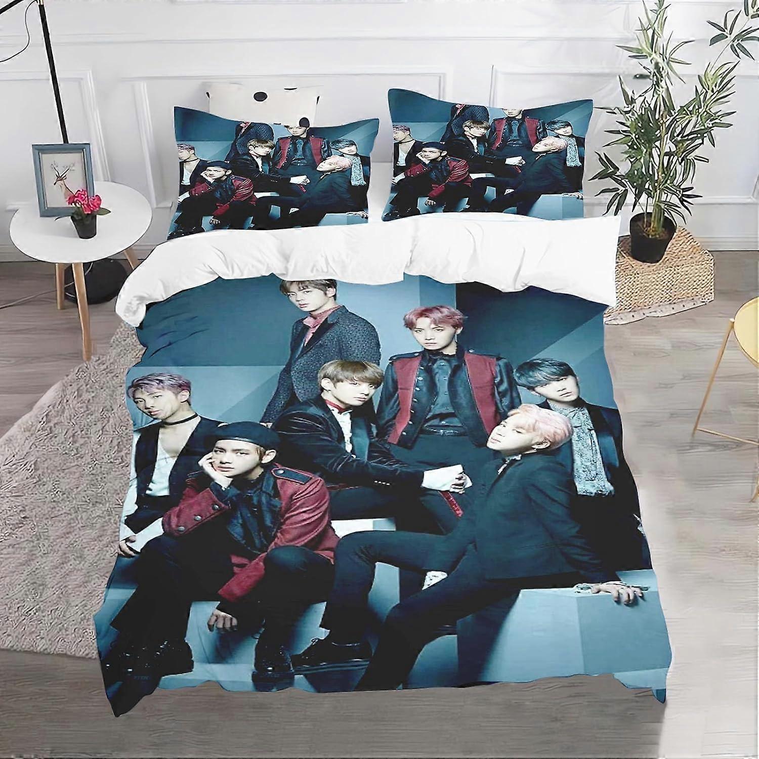 Kerota BTS Bangtan Boys Bedding Set, for Teenagers, BTS Bangtan Boys, 3D Print Duvet Cover, Quilt Cover King220x240cm