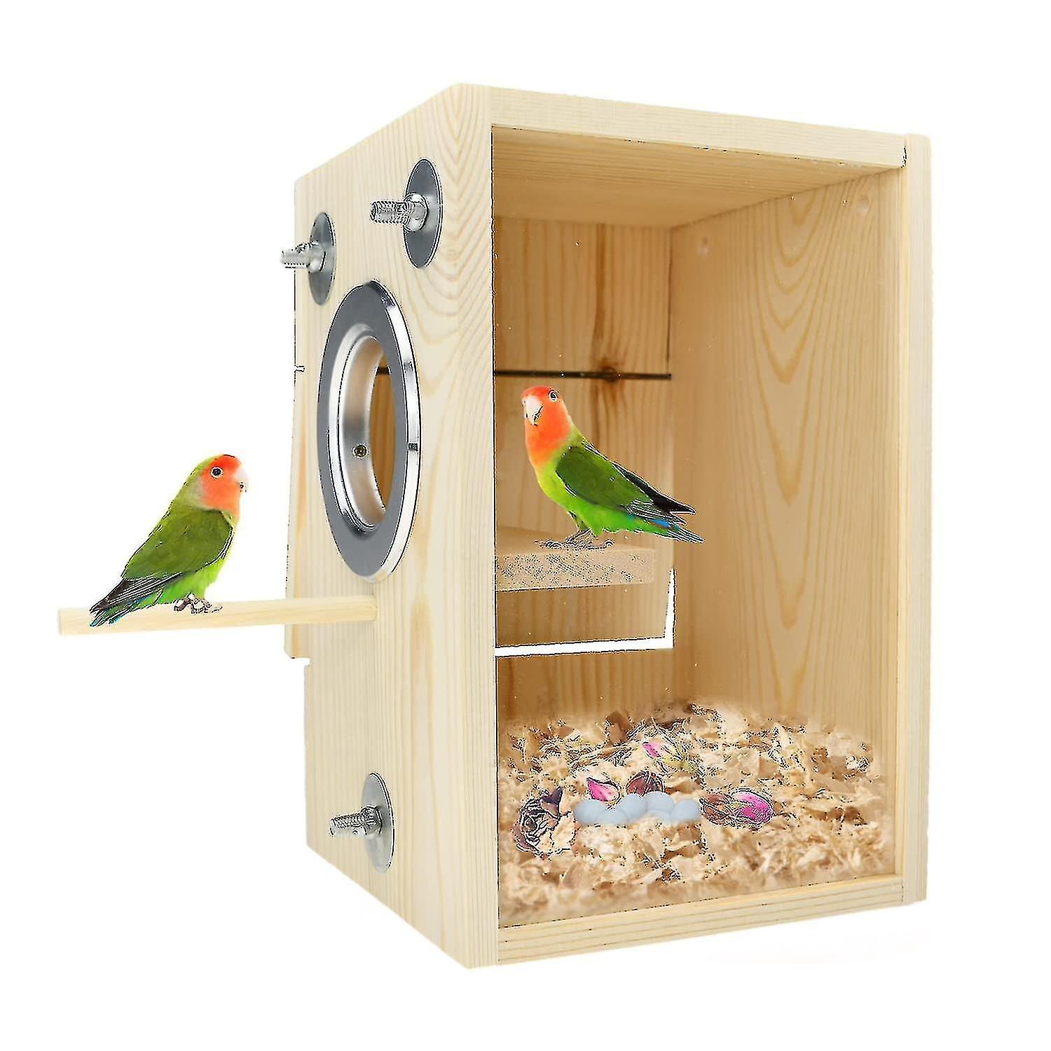 Hono Parakeet Breeding Nest Box - Wooden Acrylic Transparent Bird Nest House For Finch Lovebirds Cockatiel Budgie Conure Parrot