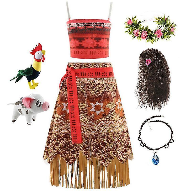 Moana Dress Cosplay Costume Oceania Girls Hula Skirt Costume Wig Dress Necklace Banmo only wig no dress 120