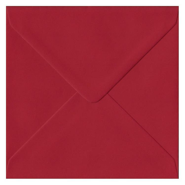 ColorSono Scarlet Red Gummed 130mm Square Coloured Red Envelopes. 100gsm FSC Sustainable Paper. 130mm x 130mm. Banker Style Envelope. 25