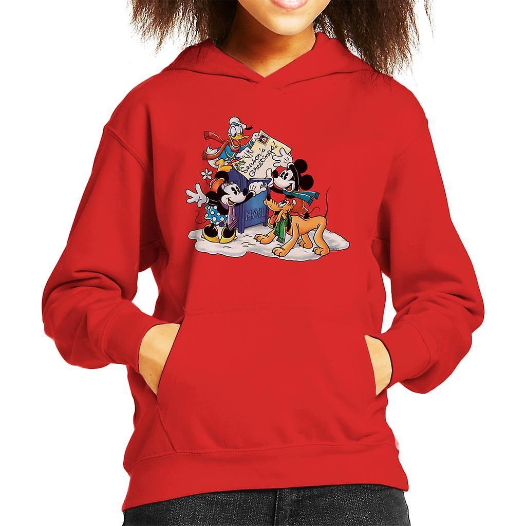 Disney Christmas Mickey Mouse Mailing Seasons Greetings Kid's Hooded Sweatshirt Red Medium (7-8 yrs)